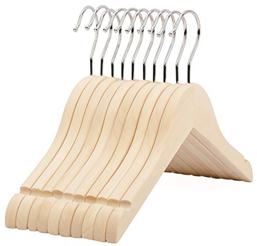 Premium Children Kids Baby Toddler Solid Unfinished/Natural Wood Coat Dress Hangers, Wooden Clothes Hangers- 360° Stronger Swivel Hook- Smoothly Cut Notches-10 Pack- Natural Color LM02KN