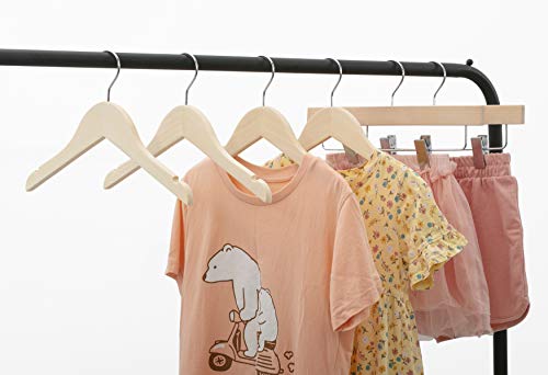 Premium Children Kids Baby Toddler Solid Unfinished/Natural Wood Coat Dress Hangers, Wooden Clothes Hangers- 360° Stronger Swivel Hook- Smoothly Cut Notches-10 Pack- Natural Color LM02KN