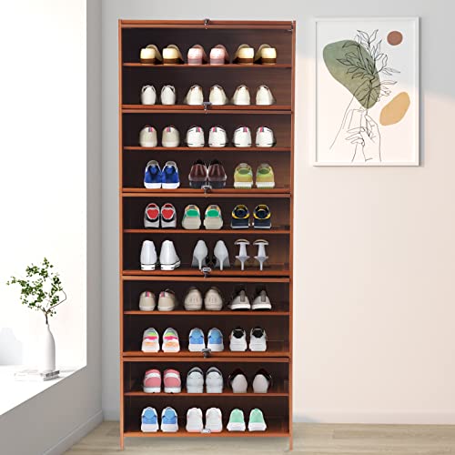 Bamboo Large Shoe Storage Cabinet, 10 Tier Freestanding Shoes Shelf Rack,Tall Shoe Storage Cabinet for 30 Pairs Entryway Hallway Living Room Bedroom(70CM)