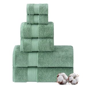 textilom 100% turkish cotton 6 pcs bath towel set, luxury bath towels for bathroom, soft & absorbent bathroom towels set (2 bath towels, 2 hand towels, 2 washcloths)- green