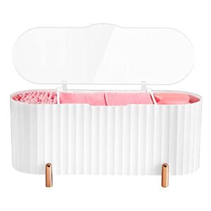 cgbe qtips holder, 3 grids separate cotton swabs dispenser, cotton ball holder with clear lid, cotton swab holder storage box bathroom organizer for cotton pads swabs rounds balls -white