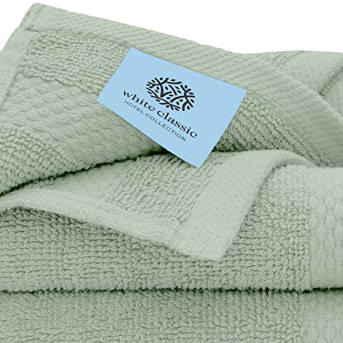 White Classic Luxury Green Bath Towel Set - Combed Cotton Hotel Quality Absorbent 8 Piece Towels | 2 Bath Towels | 2 Hand Towels | 4 Washcloths [Worth $72.95] 8 Pack | Green