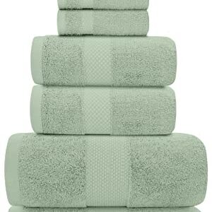 White Classic Luxury Green Bath Towel Set - Combed Cotton Hotel Quality Absorbent 8 Piece Towels | 2 Bath Towels | 2 Hand Towels | 4 Washcloths [Worth $72.95] 8 Pack | Green