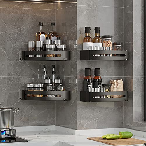 HOMHII Shower Caddy 2-Pack Aluminum Bathroom Organizer No Drilling Shower Shelves Black With Towel Bar And Removable Hooks