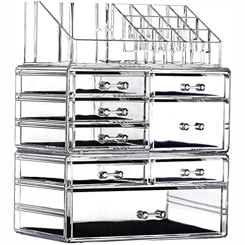 Cq acrylic Makeup Organizer Skin Care Large Clear Cosmetic Display Cases Stackable Storage Box With 8 Drawers For Vanity,Set of 3