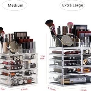 Cq acrylic Makeup Organizer Skin Care Large Clear Cosmetic Display Cases Stackable Storage Box With 8 Drawers For Vanity,Set of 3