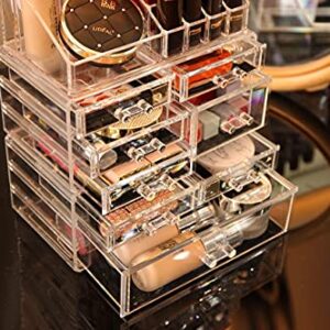 Cq acrylic Makeup Organizer Skin Care Large Clear Cosmetic Display Cases Stackable Storage Box With 8 Drawers For Vanity,Set of 3