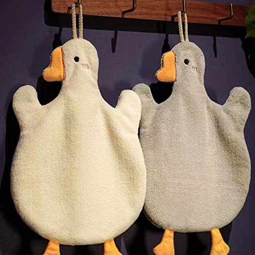 Cute Cartoon Animal Hand Towels, Funny Duck Hanging Hand Towel Soft Absorbent Microfiber Towels for Bathroom Kitchen Decoration (White)