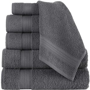 regal ruby, 6 piece towel set, 2 bath towels 2 hand towels 2 washcloths, soft and absorbent, 100% turkish cotton towels for bathroom and kitchen shower towel, grey
