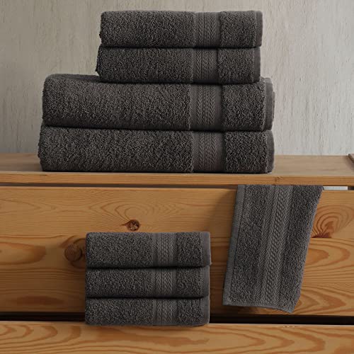 REGAL RUBY, 6 Piece Towel Set, 2 Bath Towels 2 Hand Towels 2 Washcloths, Soft and Absorbent, 100% Turkish Cotton Towels for Bathroom and Kitchen Shower Towel, Grey