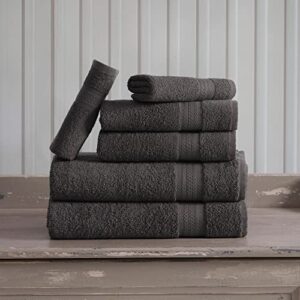 REGAL RUBY, 6 Piece Towel Set, 2 Bath Towels 2 Hand Towels 2 Washcloths, Soft and Absorbent, 100% Turkish Cotton Towels for Bathroom and Kitchen Shower Towel, Grey