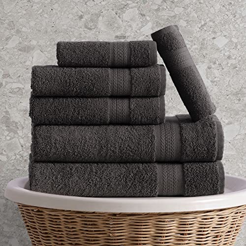 REGAL RUBY, 6 Piece Towel Set, 2 Bath Towels 2 Hand Towels 2 Washcloths, Soft and Absorbent, 100% Turkish Cotton Towels for Bathroom and Kitchen Shower Towel, Grey