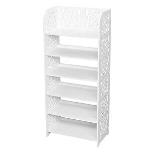 stylish 6 tier wood-plastic shoe rack organizer with carved design - elegant white decorative closet shoe storage rack