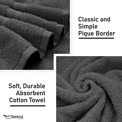 KEEPOZ 4 Piece Bath Towels Set, Premier Cotton 600GSM, (30x54 Inches) Extra Large, Lightweight, and Highly Absorbent Quick Drying Luxury Bath Towels Set for Bathroom, Gym, Spa and Hotel (Grey)