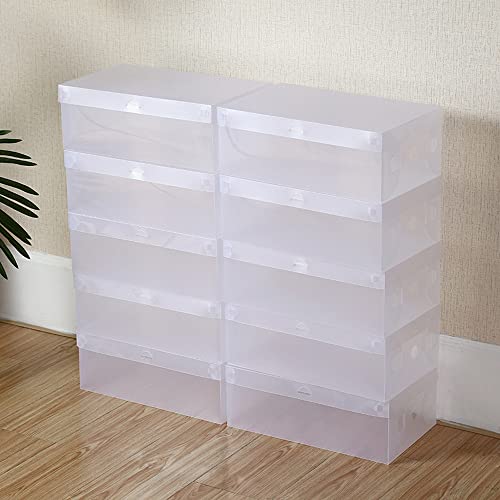 UtySty 4 Pack Foldable Shoe Boxes Clear Plastic Stackable Shoe Storage Organizer Clamshell Lady Boot Transparent Thickened Collapsible Woman’s Tidy up Save Space Men Kids