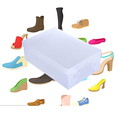 UtySty 4 Pack Foldable Shoe Boxes Clear Plastic Stackable Shoe Storage Organizer Clamshell Lady Boot Transparent Thickened Collapsible Woman’s Tidy up Save Space Men Kids