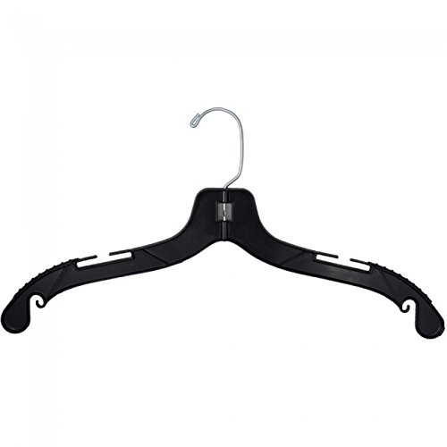 NAHANCO 2505MG Plastic Shirt Hanger, Middle Heavy Weight, 17", Black with Molded Rubber Grippers and Chrome Hook, Black (Pack of 100)