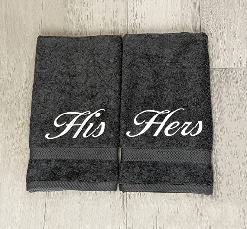 His and Hers Embroidered Hand Towels for Bathroom, Kitchen or Spa. This Set Includes 2 Hand Towels. His and Hers Gifts. 100% Cotton. (Gray)