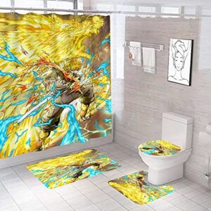 4 piece anime shower curtain set with non-slip rug, toilet lid cover, bath mat and 12 hooks, waterproof shower curtain set for bathroom