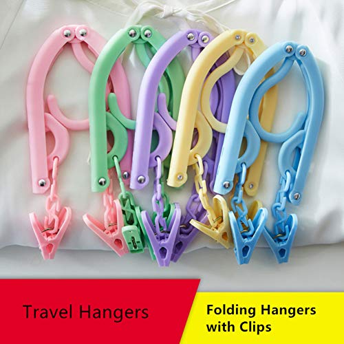 Portable Folding Travel Clothes Hangers with Clips Travel Accessories Plastic Foldable Non-Slip Lightweight Shirts Socks Underwear Clothes Hangers Drying Rack for Home Outdoor Travel