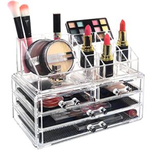 ikee design clear makeup organizer for vanity, bathroom counter or dresser - easily accessible with clear design. perfectly organize your beauty essentials. adds an elegant touch to your space.