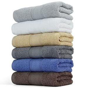 large 6-pack hand towels set - soft, highly absorbent, quick-drying towels for bathroom, face, and hands in assorted colors (16x30 inches)