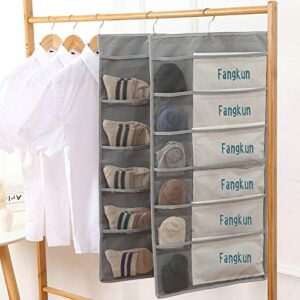 Fangkun Closet Underwear Hanging-Bag Organizer Rotating-Hook Dual Sided 30 Mesh Pockets Wall Shelf Wardrobe Storage Bags,Oxford Cloth Space Saver Bag for Bra Underwear Underpants Socks (Gray)