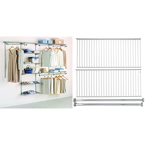 Rubbermaid Configurations Deluxe Custom Closet Organizer System Kit, 4-to-8-Foot, Titanium, FG3H8900TITNM & Configurations Add-On Shelving and Hanging Clothes Kit, Titanium, 48", FG3H9200TITNM