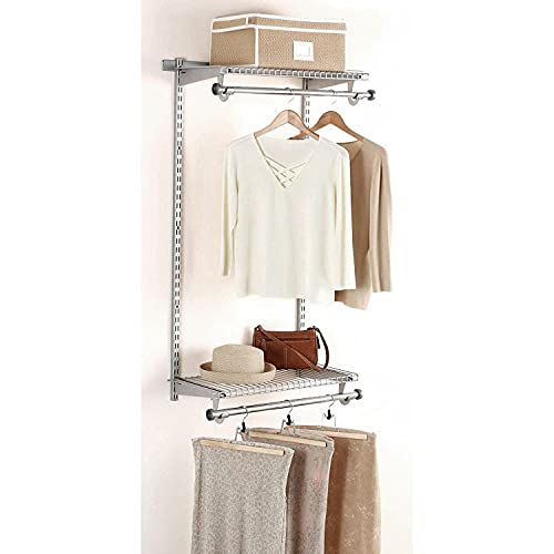 Rubbermaid Configurations Deluxe Custom Closet Organizer System Kit, 4-to-8-Foot, Titanium, FG3H8900TITNM & Configurations Add-On Shelving and Hanging Clothes Kit, Titanium, 48", FG3H9200TITNM