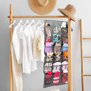 Tatuo 6 Pcs Enlarged Closet Hanging Bra Organizer with Mesh Pockets Dual Sided Wall Closet with Metal Hook Bra Underwear Socks Storage Shelf Wardrobe Space Saver, 6+18 Pockets (Gray, X-Large)