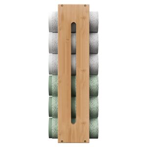 purbambo rolled towel rack wall mounted, bathroom bamboo towel holder shelf, rolled bath towels storage organizer