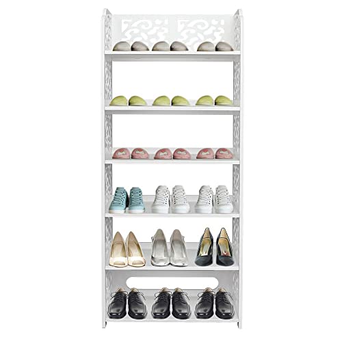 Maximize Closet Space with a Six-Tier Wood-Plastic Shoe Organizer: Stylish Decorative Shoe Stand for Home Organization and Entryway Furniture - Multifunctional Storage and Space-Saving Rack