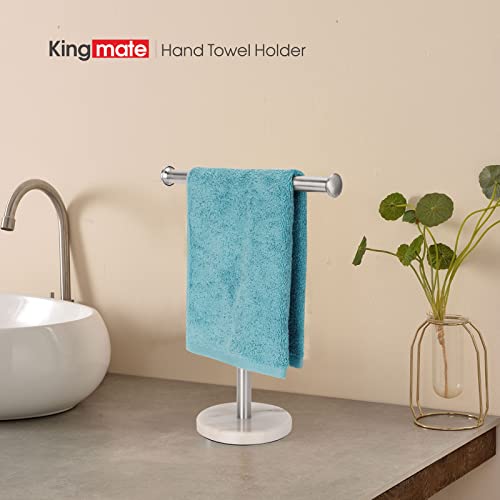 Kingmate Hand Towel Holder Stand, Natural Marble Base T-Shape Fingertip Towel Rack, Rust-Proof (Brushed Nickel)