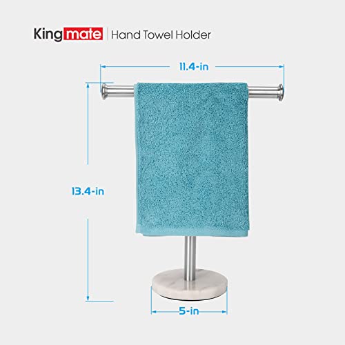 Kingmate Hand Towel Holder Stand, Natural Marble Base T-Shape Fingertip Towel Rack, Rust-Proof (Brushed Nickel)