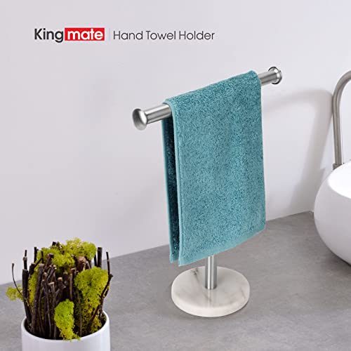 Kingmate Hand Towel Holder Stand, Natural Marble Base T-Shape Fingertip Towel Rack, Rust-Proof (Brushed Nickel)