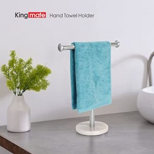 Kingmate Hand Towel Holder Stand, Natural Marble Base T-Shape Fingertip Towel Rack, Rust-Proof (Brushed Nickel)