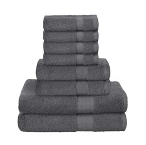 glamburg ultra soft 8-piece towel set - 100% pure ringspun cotton, contains 2 oversized bath towels 27x54, 2 hand towels 16x28, 4 wash cloths 13x13 - ideal for everyday use, hotel & spa -charcoal grey