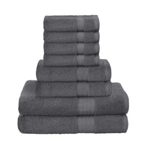 GLAMBURG Ultra Soft 8-Piece Towel Set - 100% Pure Ringspun Cotton, Contains 2 Oversized Bath Towels 27x54, 2 Hand Towels 16x28, 4 Wash Cloths 13x13 - Ideal for Everyday use, Hotel & Spa -Charcoal Grey