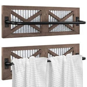 autumn alley farmhouse rustic towel rack holder - wood towel rack - farmhouse towel holder for rustic bathroom and farmhouse kitchen style décor - 18" wall mounted, set of 2, rustic brown