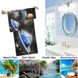 Naanle Space Planet Star System Print Soft Luxury Decorative Set of 3 Towels, 1 Bath Towel+1 Hand Towel+1 Washcloth, Multipurpose for Bathroom, Hotel, Gym, Spa and Kitchen