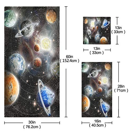 Naanle Space Planet Star System Print Soft Luxury Decorative Set of 3 Towels, 1 Bath Towel+1 Hand Towel+1 Washcloth, Multipurpose for Bathroom, Hotel, Gym, Spa and Kitchen