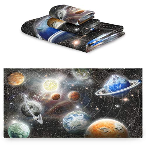 Naanle Space Planet Star System Print Soft Luxury Decorative Set of 3 Towels, 1 Bath Towel+1 Hand Towel+1 Washcloth, Multipurpose for Bathroom, Hotel, Gym, Spa and Kitchen