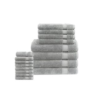 lane linen 16 piece bath towels set - 100% cotton for bathroom absorbent luxury towel quick dry face 4 hand 8 wash cloths platinum
