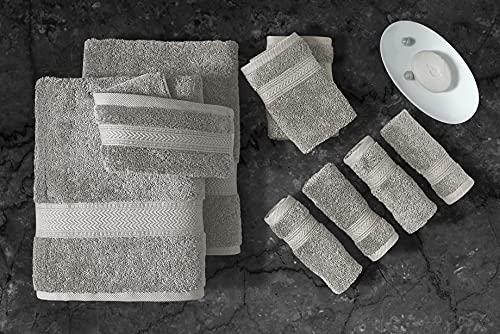 LANE LINEN 16 Piece Bath Towels Set - 100% Cotton for Bathroom Absorbent Luxury Towel Quick Dry Face 4 Hand 8 Wash Cloths Platinum