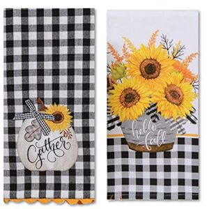 Harvest Sunflower Charm Farmhouse Kitchen Towel Gingham Checks Set of 2 by Kay Dee Designs