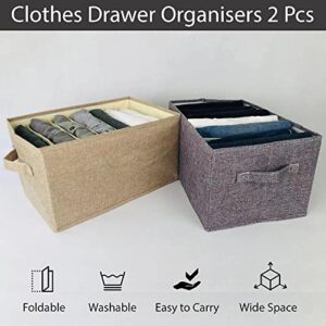 Wardrobe Clothes Organizer for Folded Clothes, Upgrade Closet Organizers With 7 Grids Clothes Folding Storage with Handle Cotton Fabric Closet Storage 2PC (Gray and Beige Cotton Material) (cotton)