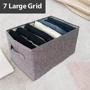 Wardrobe Clothes Organizer for Folded Clothes, Upgrade Closet Organizers With 7 Grids Clothes Folding Storage with Handle Cotton Fabric Closet Storage 2PC (Gray and Beige Cotton Material) (cotton)
