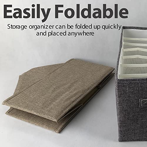 Wardrobe Clothes Organizer for Folded Clothes, Upgrade Closet Organizers With 7 Grids Clothes Folding Storage with Handle Cotton Fabric Closet Storage 2PC (Gray and Beige Cotton Material) (cotton)