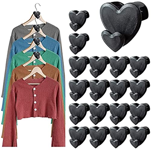 18 PCS Clothes Hanger Connector Hooks, Space Saving Hanger Extender Hooks, Cascading Hanger Hooks, Create Up to 5X More Closet Space, Closet Space Connection Storage Hooks for Closets (Heart)