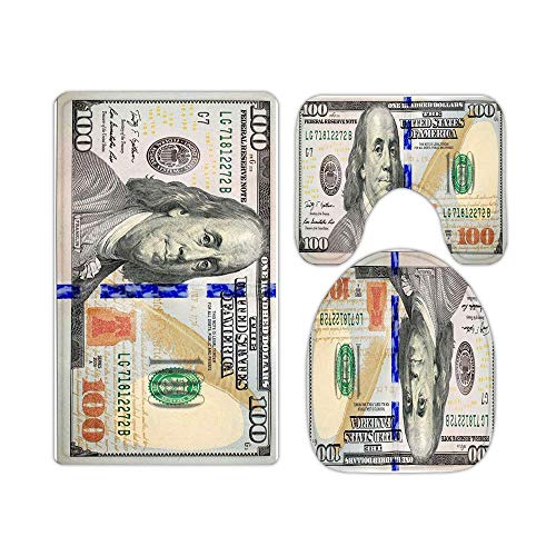 liuyunfeiyu Cool Money Face 100 Dollar Bills Bathroom Rugs and Mats Sets 3 Piece, Memory Foam Bath Mat, U-Shaped Contour Shower Mat Non Slip Absorbent, Velvet Toilet Lid Cover Washable